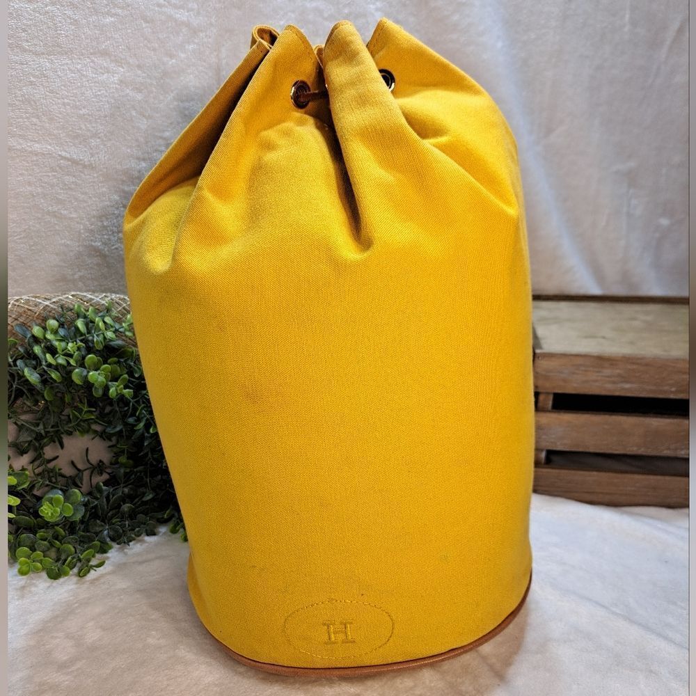 HERMÈS Polochon Yellow Canvas Backpack Bag LARGE PRISTINE CONDITION - Picture 3 of 17